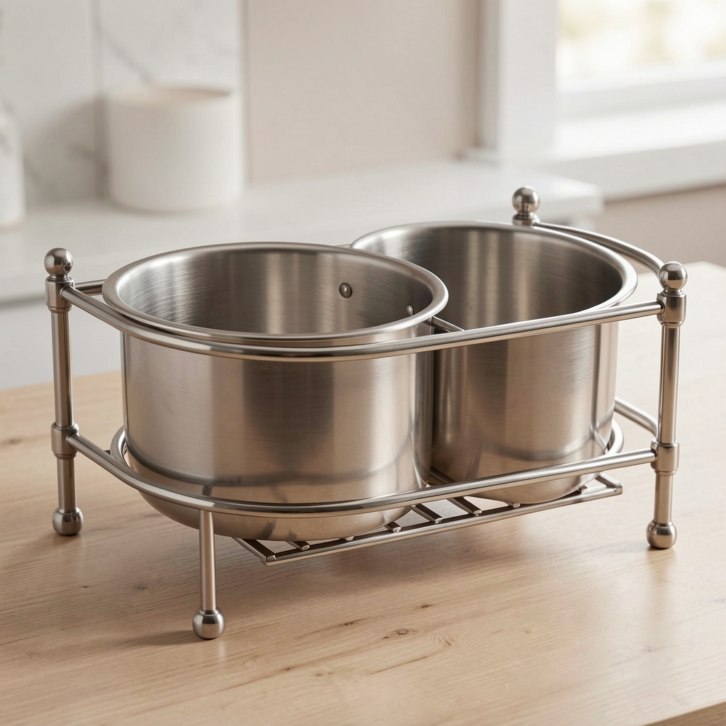 Set inox posuda za hranu i vodu za pse na elegantnom nosaču